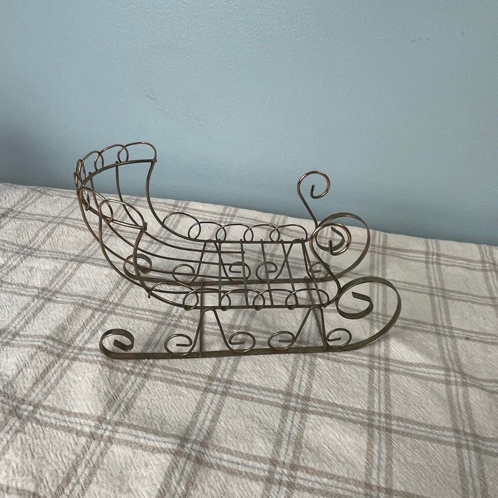 Vintage Brass Tone Metal Christmas Sleigh Scrollwork Holiday Decor